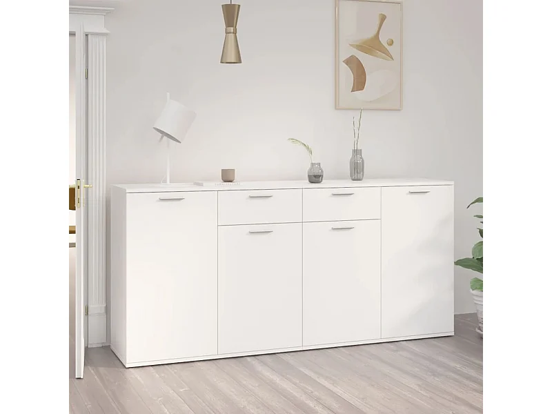 Credenza bianca 160x36x75 cm in legno ingegnerizzato