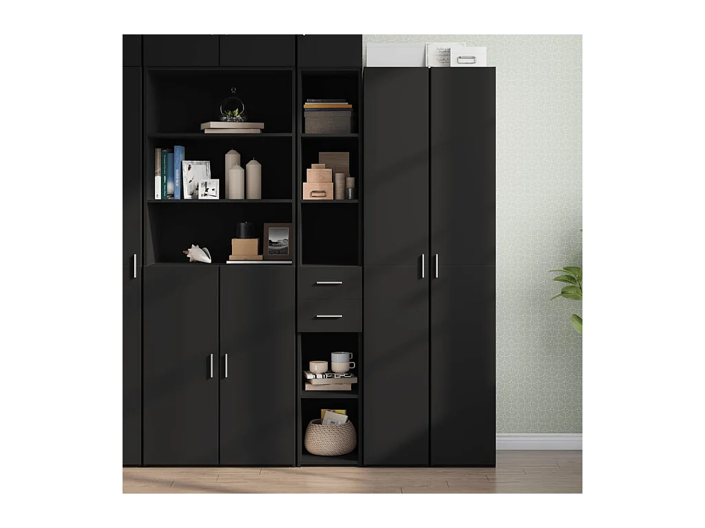 Buffet haut noir 30x42,5x185 cm bois d'ingénierie