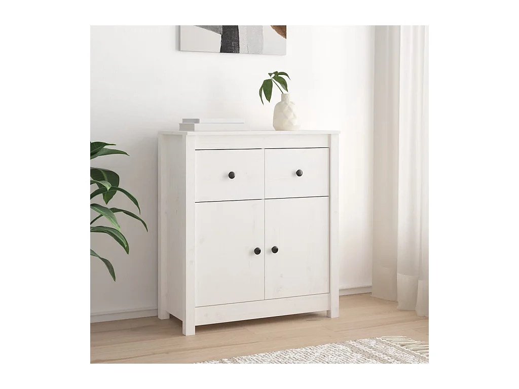 Buffet blanc 70x35x80 cm bois massif de pin