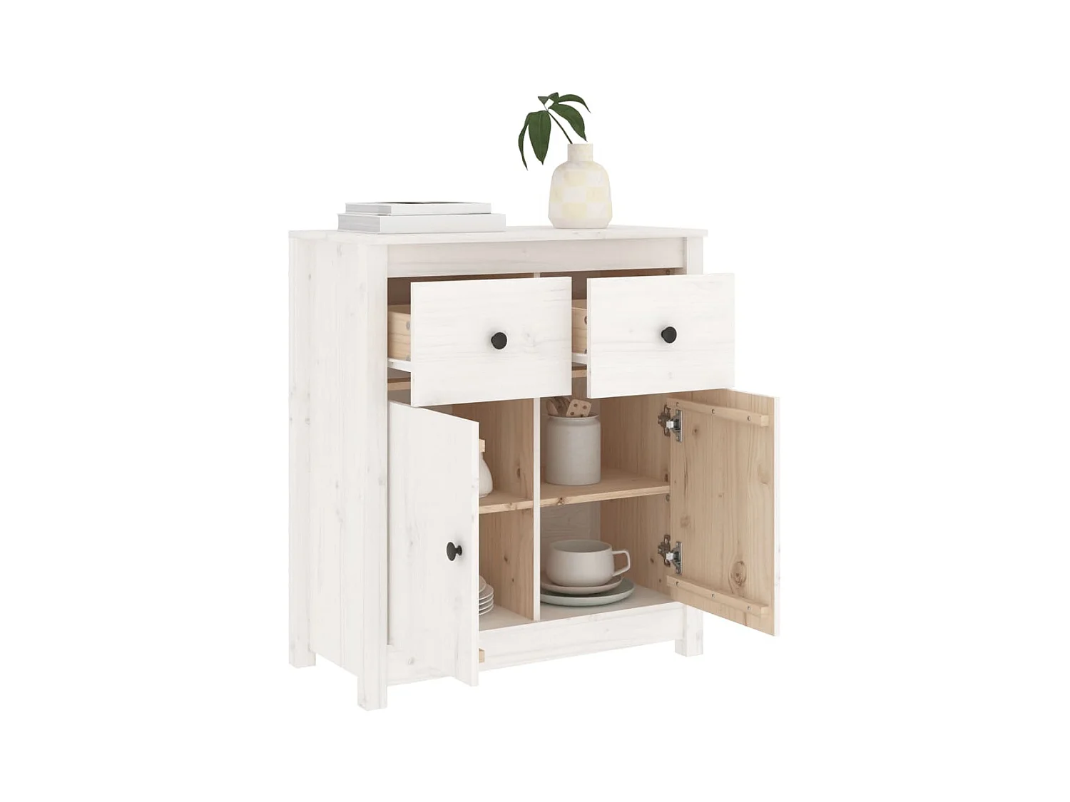 Buffet blanc 70x35x80 cm bois massif de pin