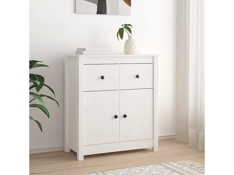 Aparador blanco 70x35x80 cm madera maciza de pino