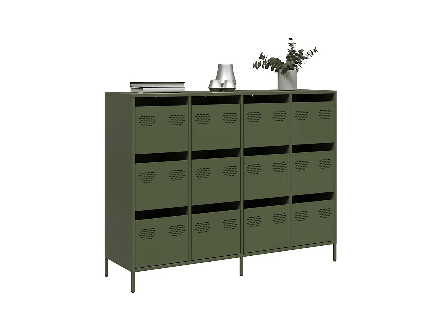 Credenza verde oliva 135x39x103,5 cm in acciaio laminato a freddo