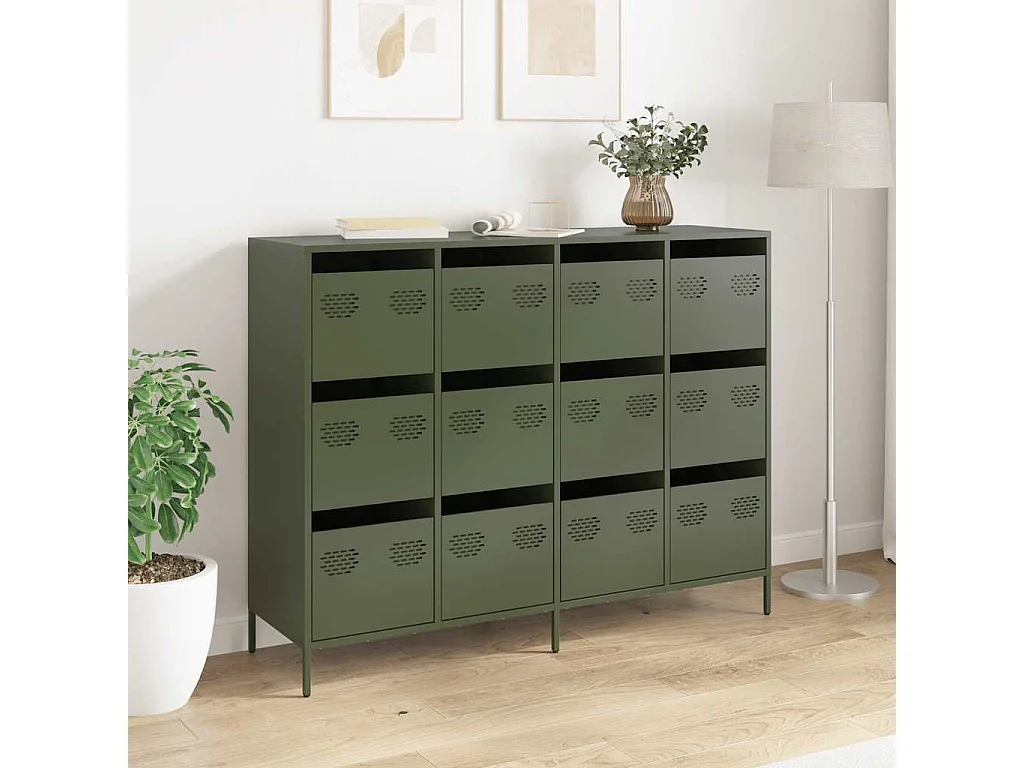 Buffet vert olive 135x39x103,5 cm acier laminé à froid