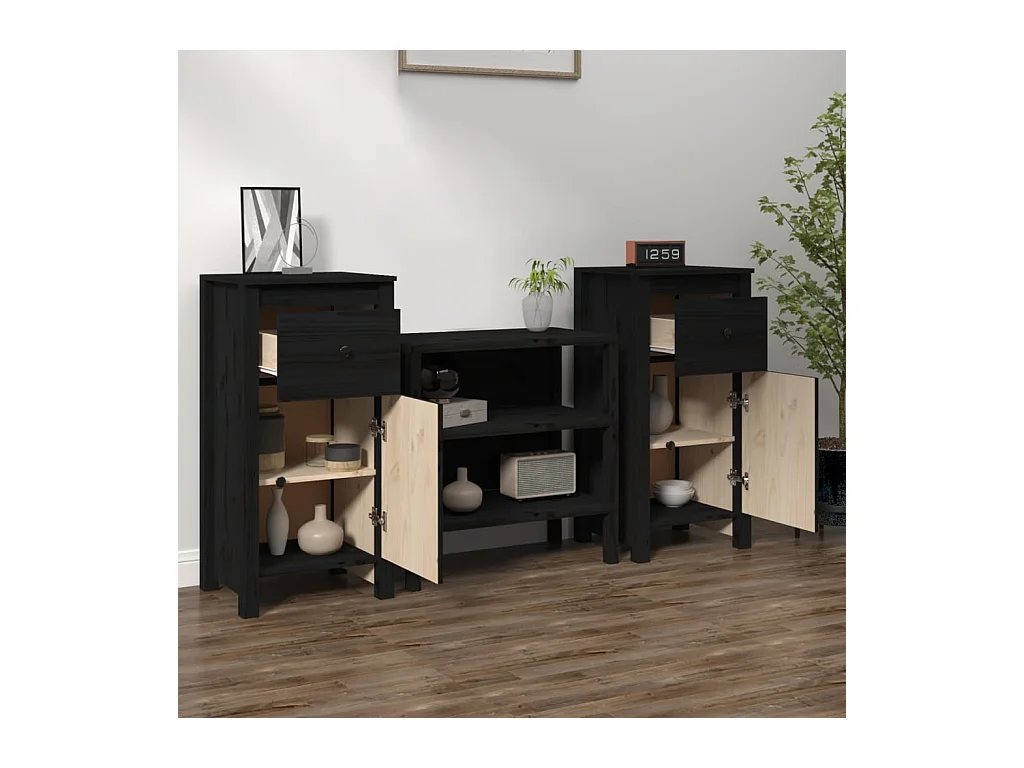 Buffets 2 pcs Noir 40x35x80 cm Bois massif de pin