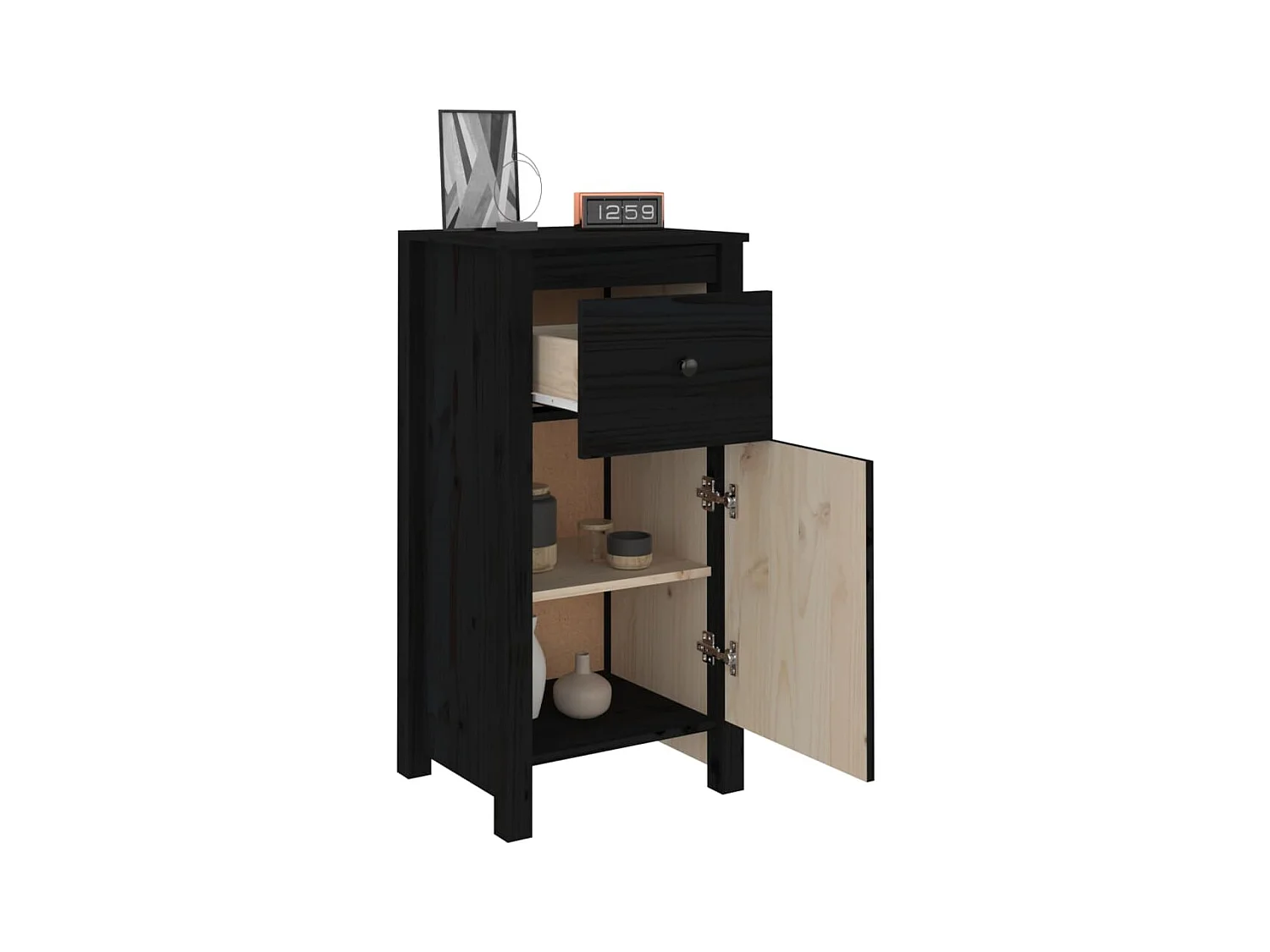 Buffets 2 pcs Noir 40x35x80 cm Bois massif de pin
