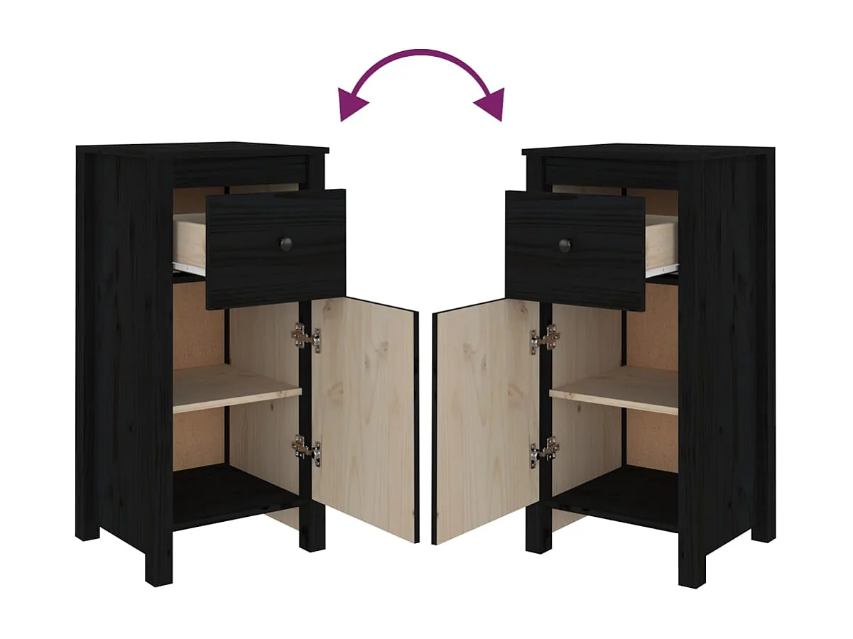 Buffets 2 pcs Noir 40x35x80 cm Bois massif de pin