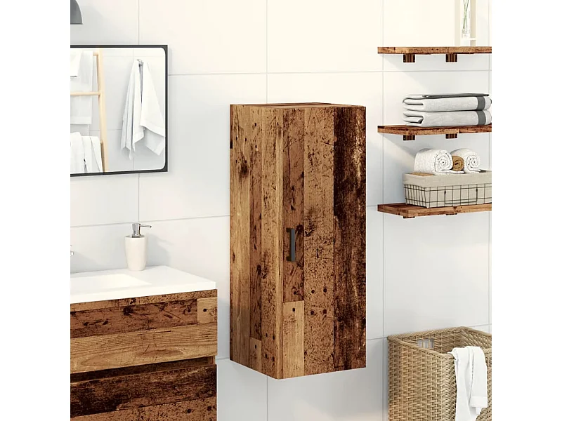 Wandkast oud hout 34,5x34x90 cm bewerkt hout
