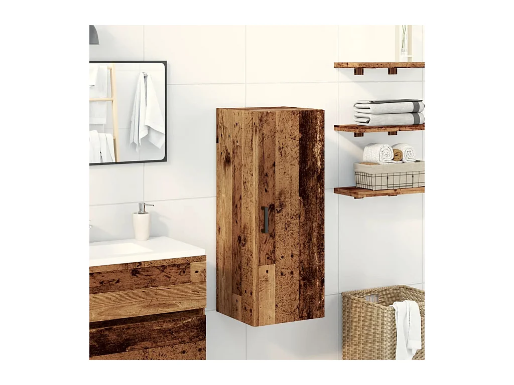 Wandkast oud hout 34,5x34x90 cm bewerkt hout