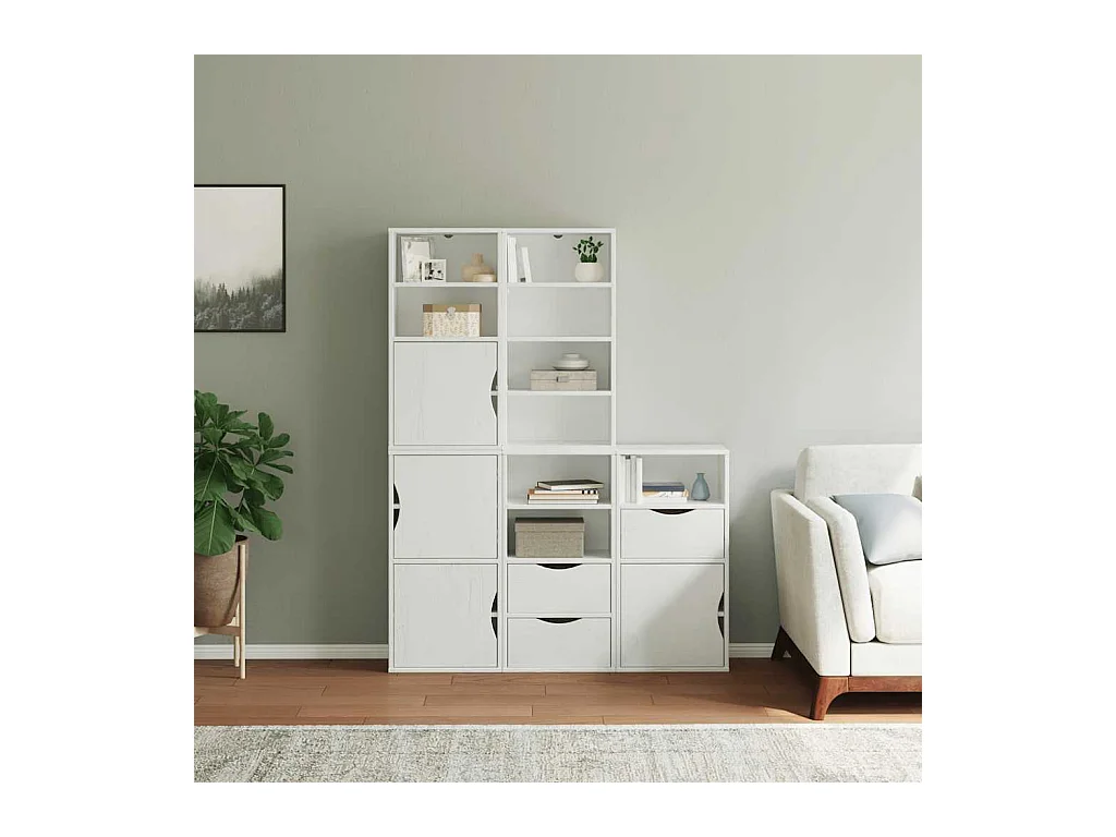 Armoires latérales 5 pcs ODDA blanc 40x24x79 cm bois massif pin