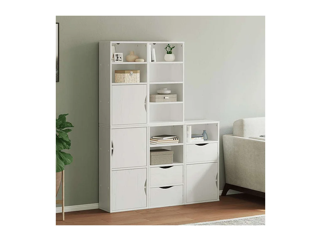 Armoires latérales 5 pcs ODDA blanc 40x24x79 cm bois massif pin