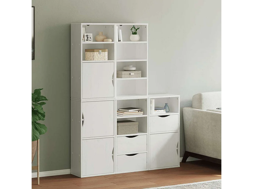 Mobiletto laterale 5 pezzi ODDA bianco 40x24x79 cm in legno massello di pino