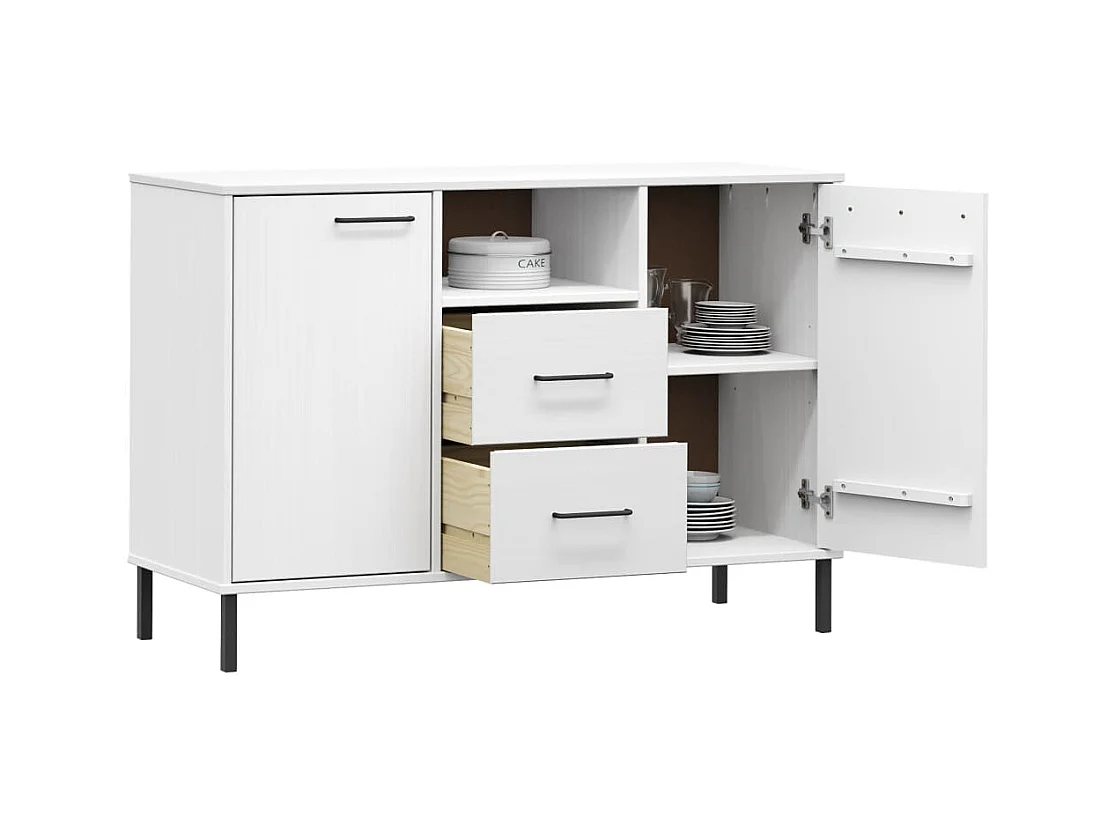 Buffet avec pieds en métal Blanc 113x40x77 cm Bois massif OSLO