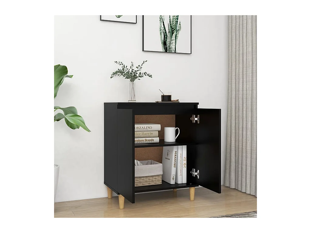 Buffet avec pieds en bois massif noir bois d'ingénierie