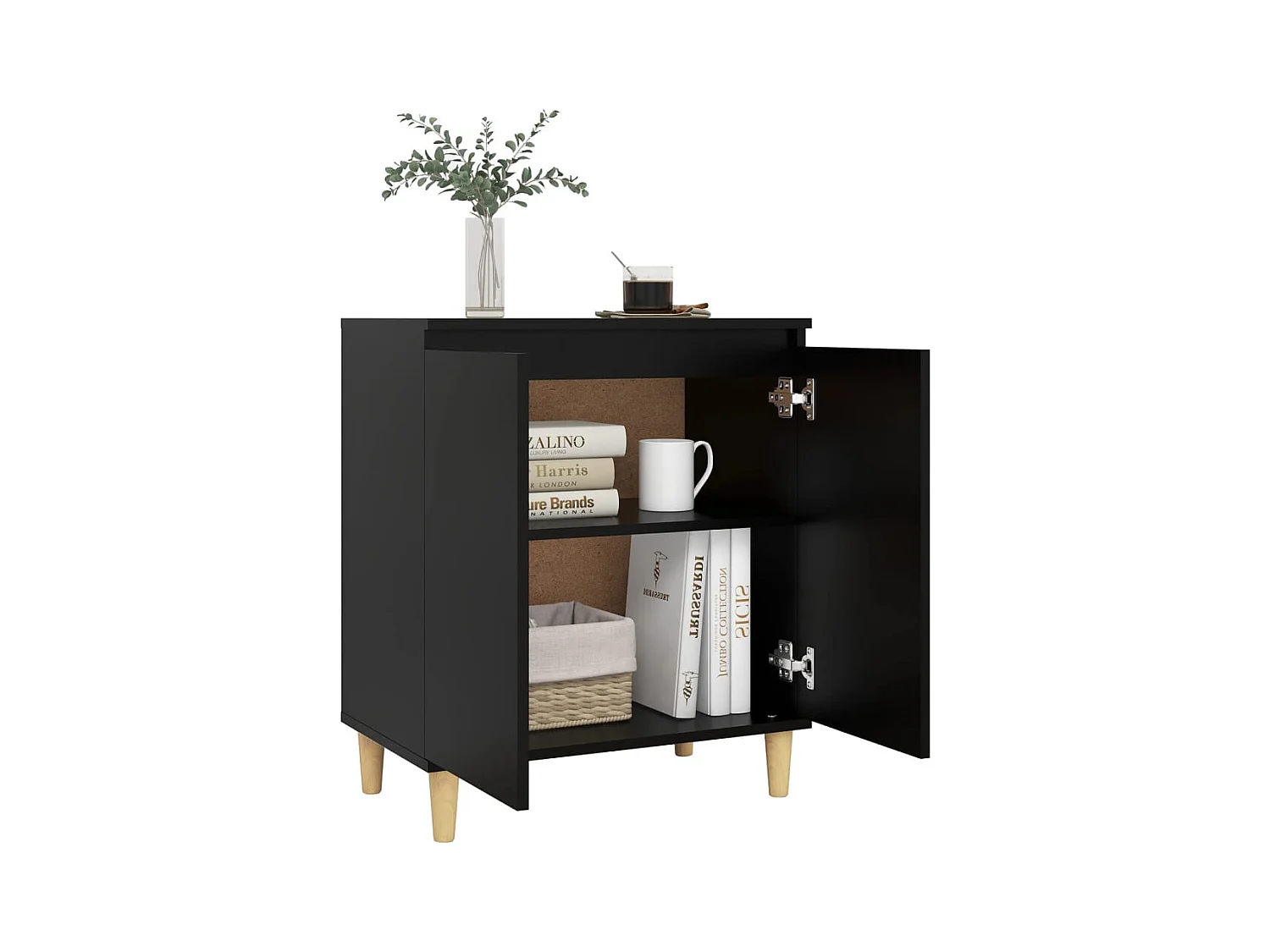 Buffet avec pieds en bois massif noir bois d'ingénierie