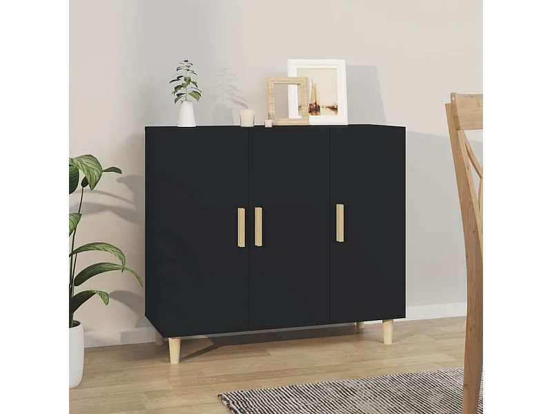 Zwart dressoir 90x34x80 cm bewerkt hout