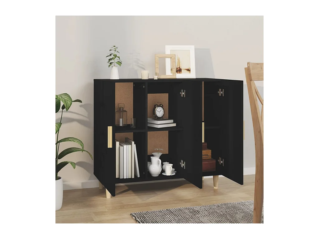 Buffet noir 90x34x80 cm bois d'ingénierie