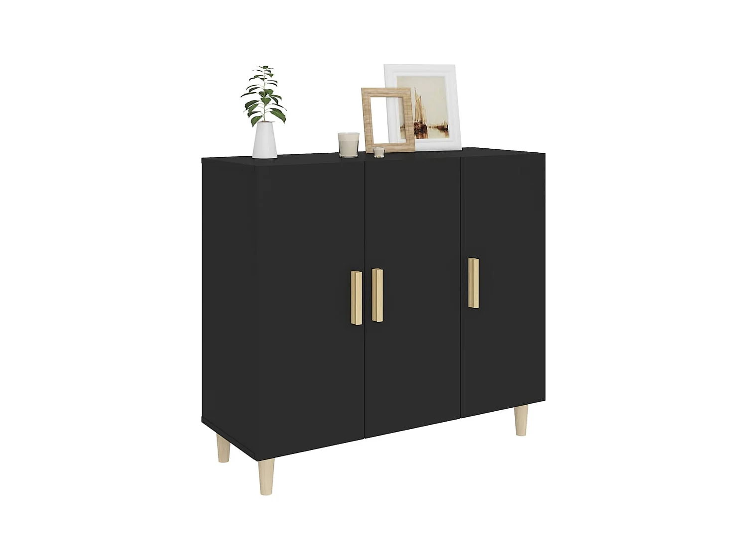 Buffet noir 90x34x80 cm bois d'ingénierie