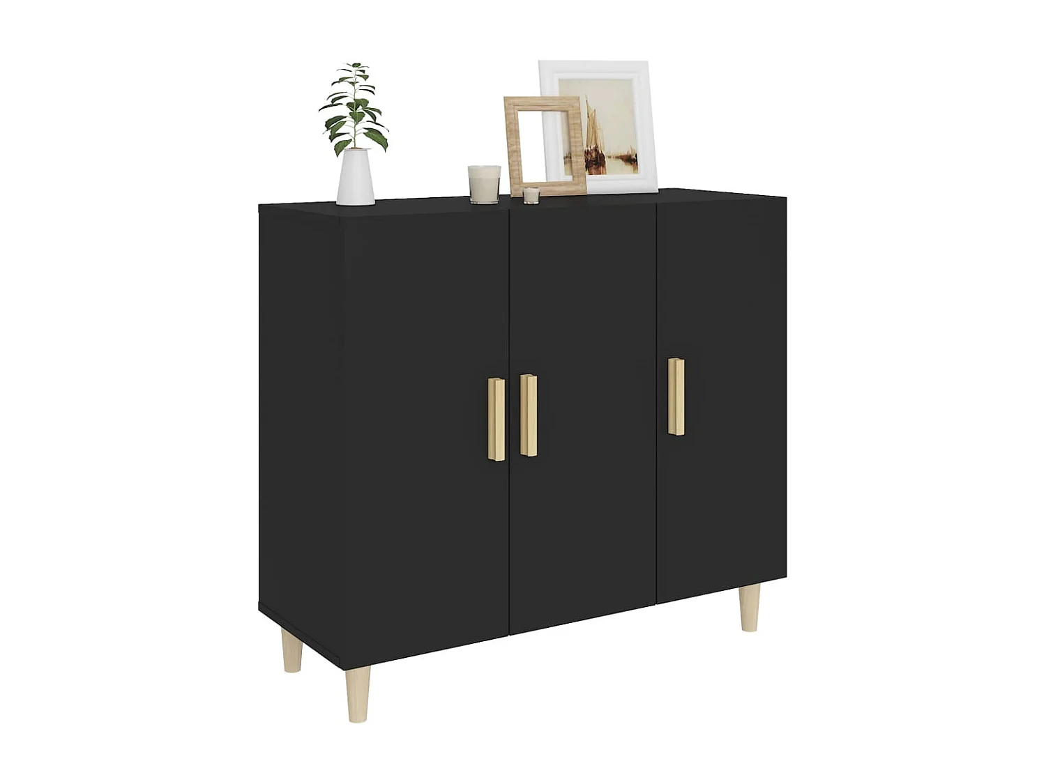 Buffet noir 90x34x80 cm bois d'ingénierie