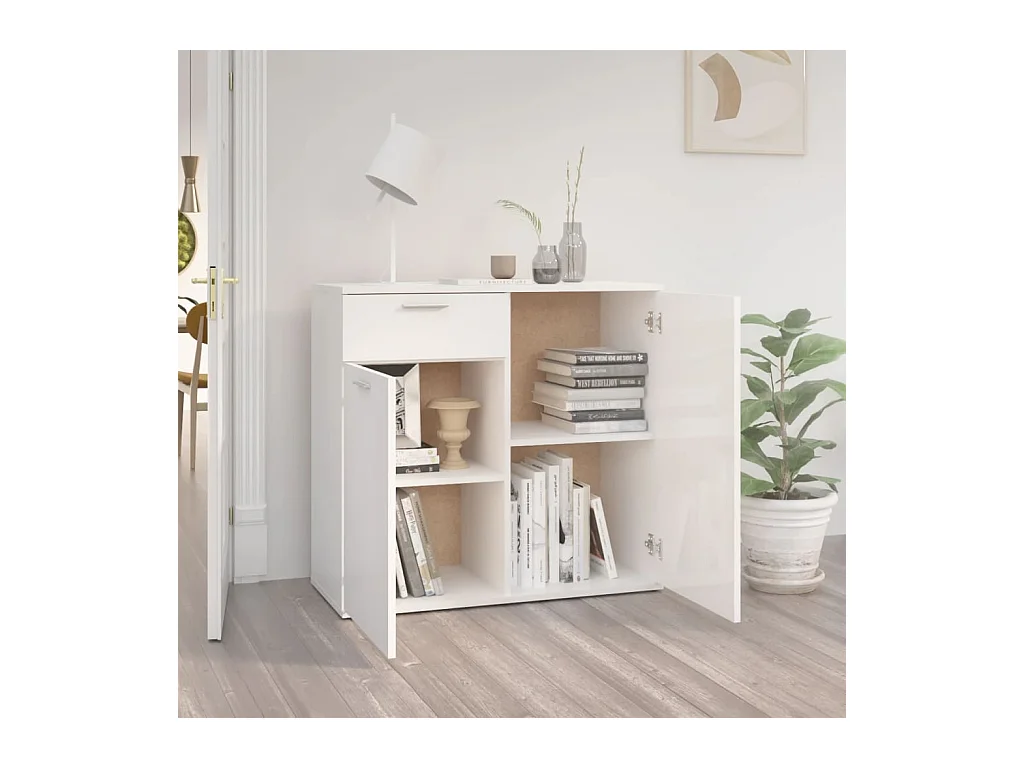 Buffet blanc brillant 80x36x75 cm bois d'ingénierie