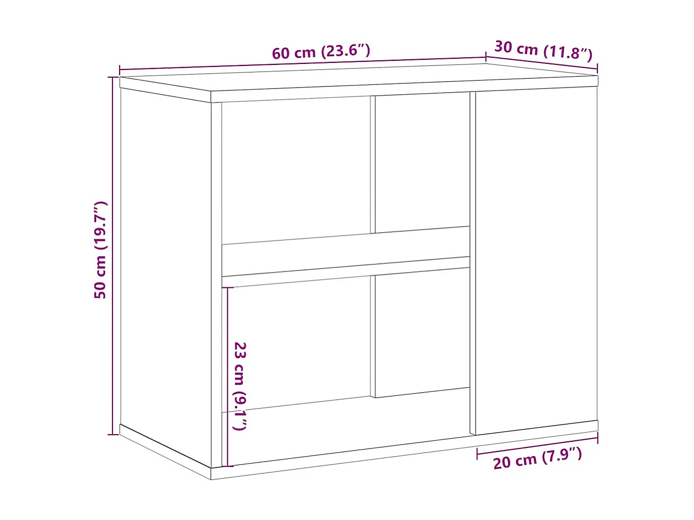 Mobiletto laterale in rovere artigianale 60x30x50 cm in legno ingegnerizzato