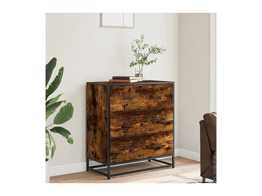 Sideboard aus geräucherter Eiche, 68 x 35 x 76 cm, Holzwerkstoff und Metall