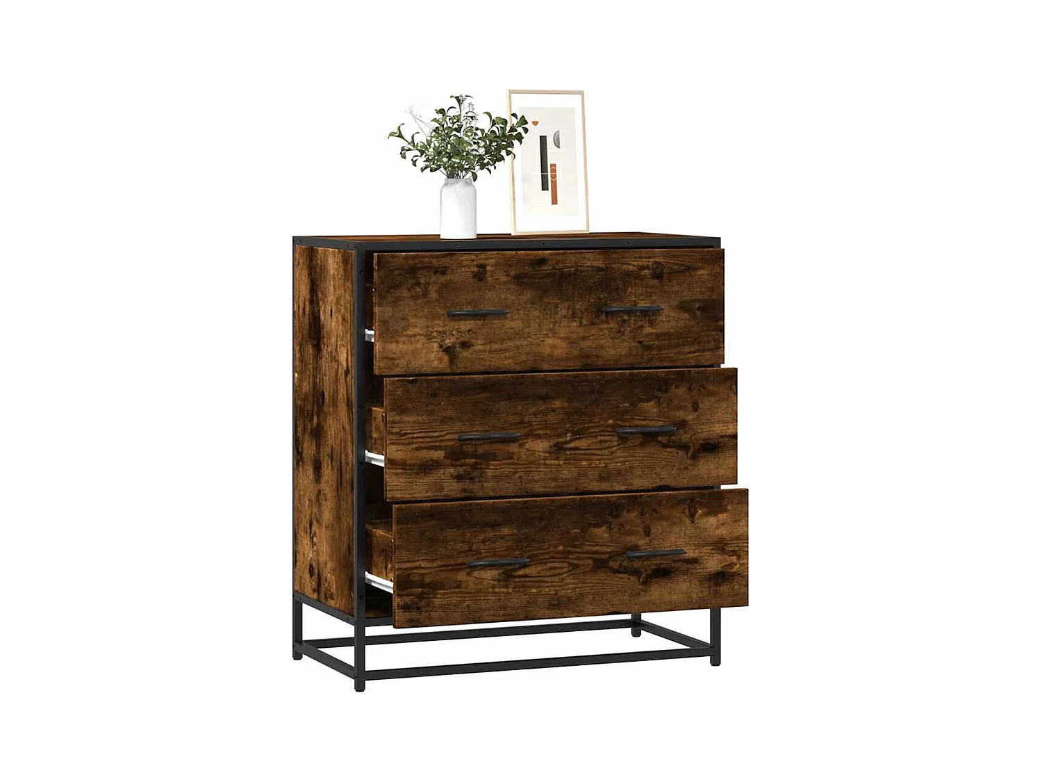 Buffet chêne fumé 68x35x76 cm bois d'ingénierie et métal