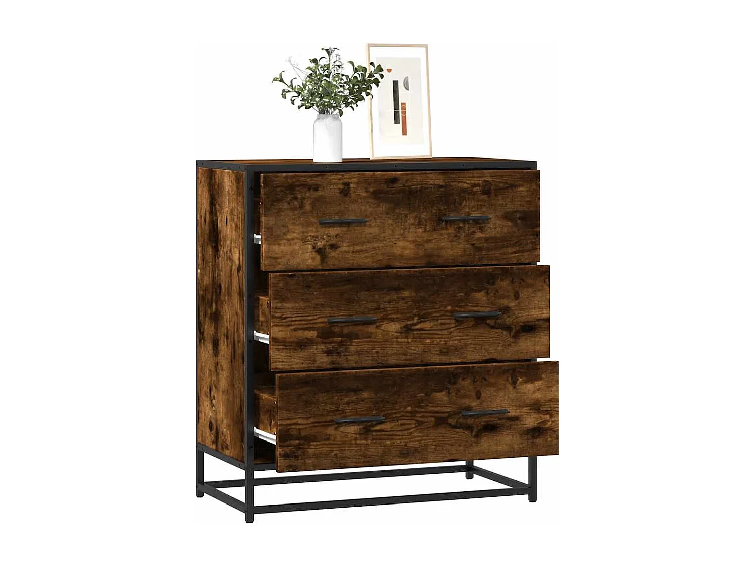 Buffet chêne fumé 68x35x76 cm bois d'ingénierie et métal