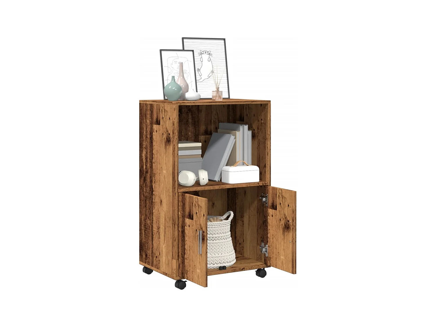 Armoire à roulettes vieux bois 55x40x91 cm bois d'ingénierie