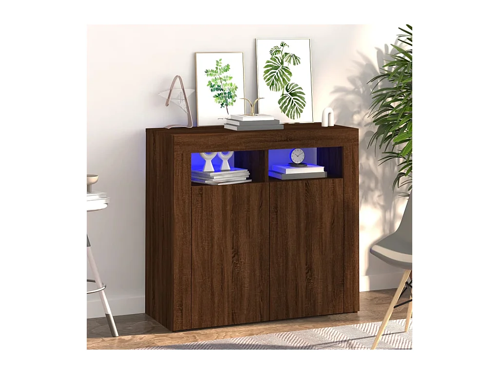 Buffet avec lumières LED chêne marron 80x35x75 cm