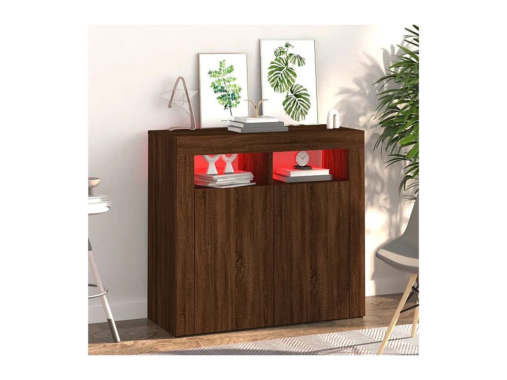 Buffet avec lumières LED chêne marron 80x35x75 cm