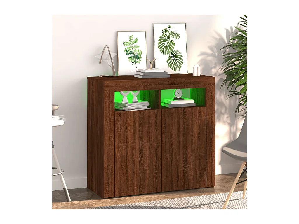 Buffet avec lumières LED chêne marron 80x35x75 cm