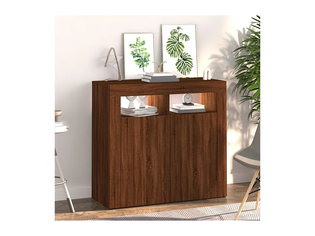 Buffet avec lumières LED chêne marron 80x35x75 cm