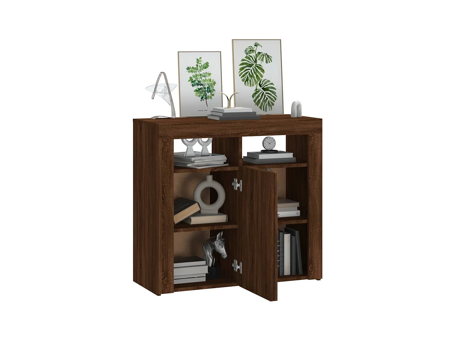 Buffet avec lumières LED chêne marron 80x35x75 cm