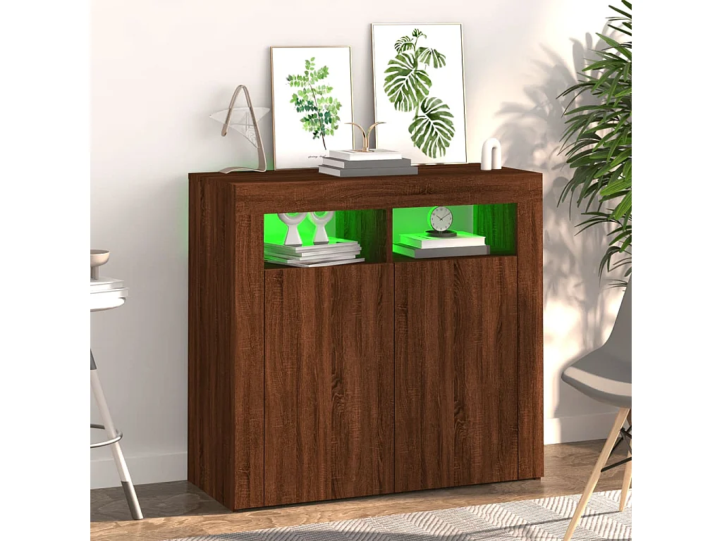 Buffet avec lumières LED chêne marron 80x35x75 cm