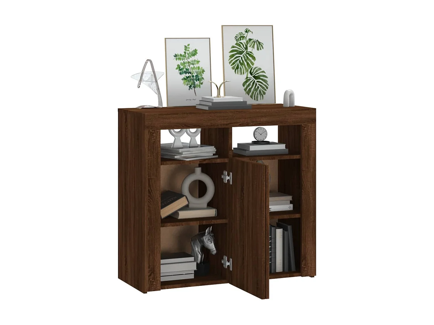 Buffet avec lumières LED chêne marron 80x35x75 cm