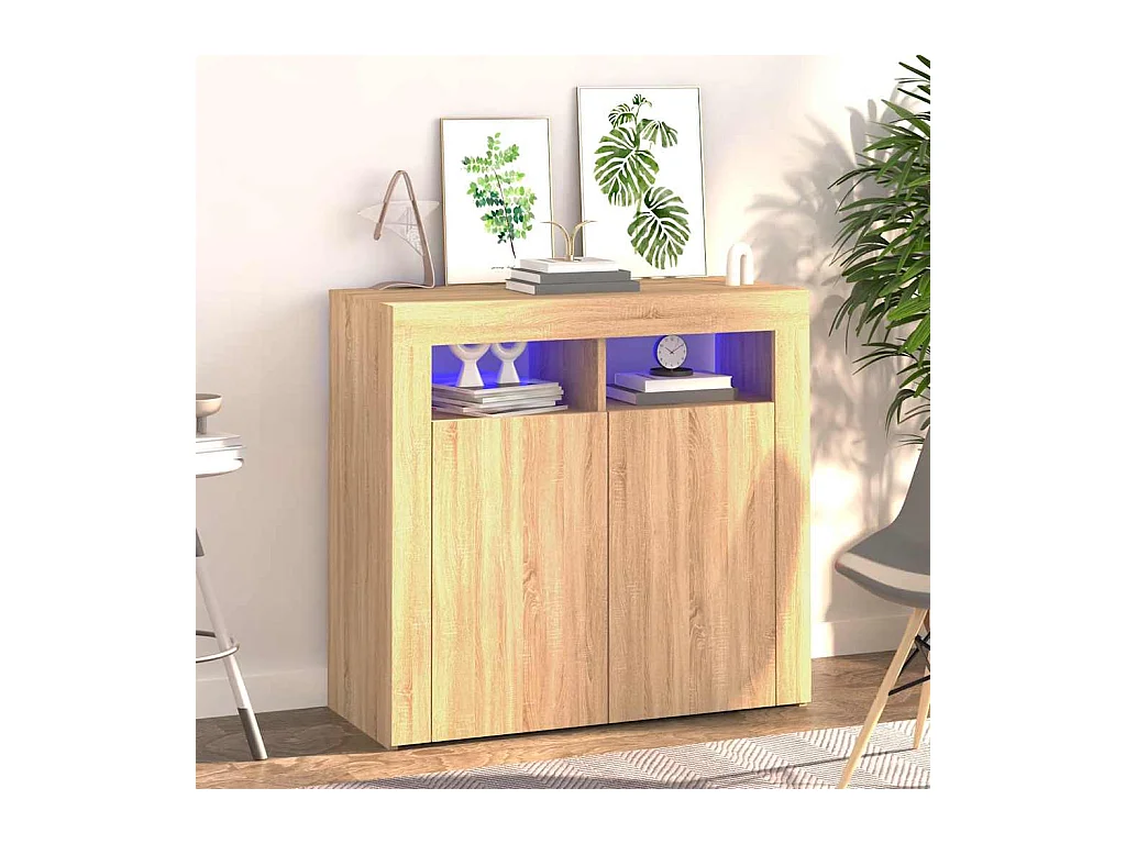 Buffet avec lumières LED chêne sonoma 80x35x75 cm