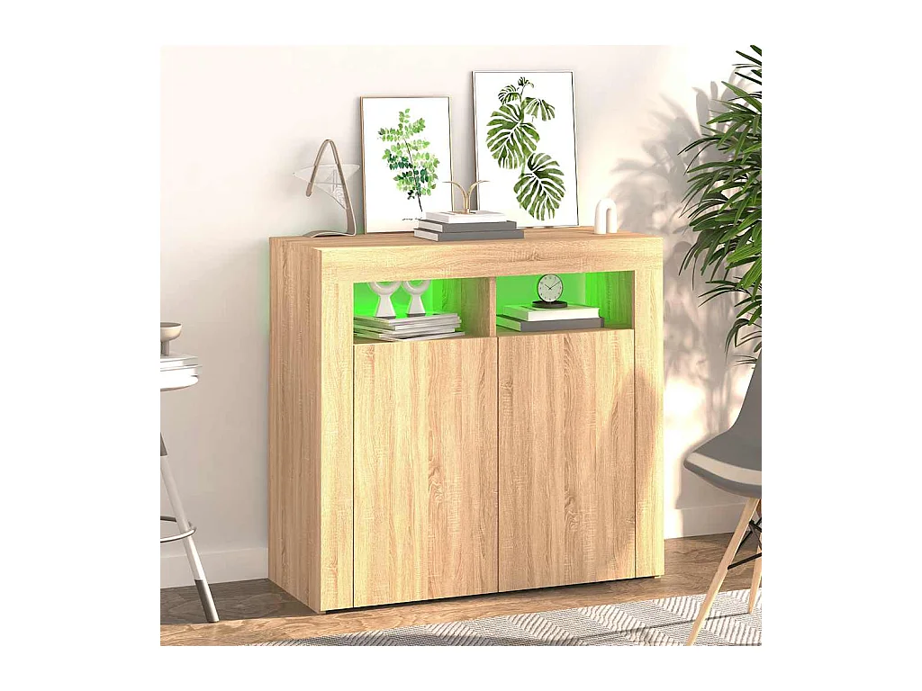 Buffet avec lumières LED chêne sonoma 80x35x75 cm