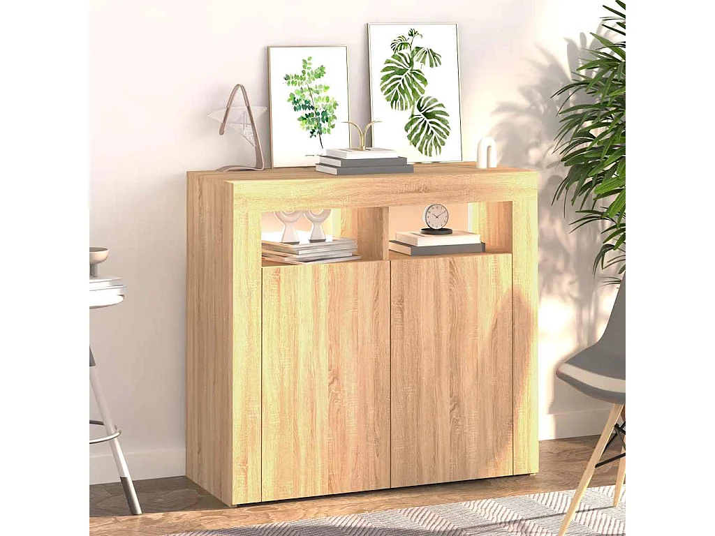 Buffet avec lumières LED chêne sonoma 80x35x75 cm
