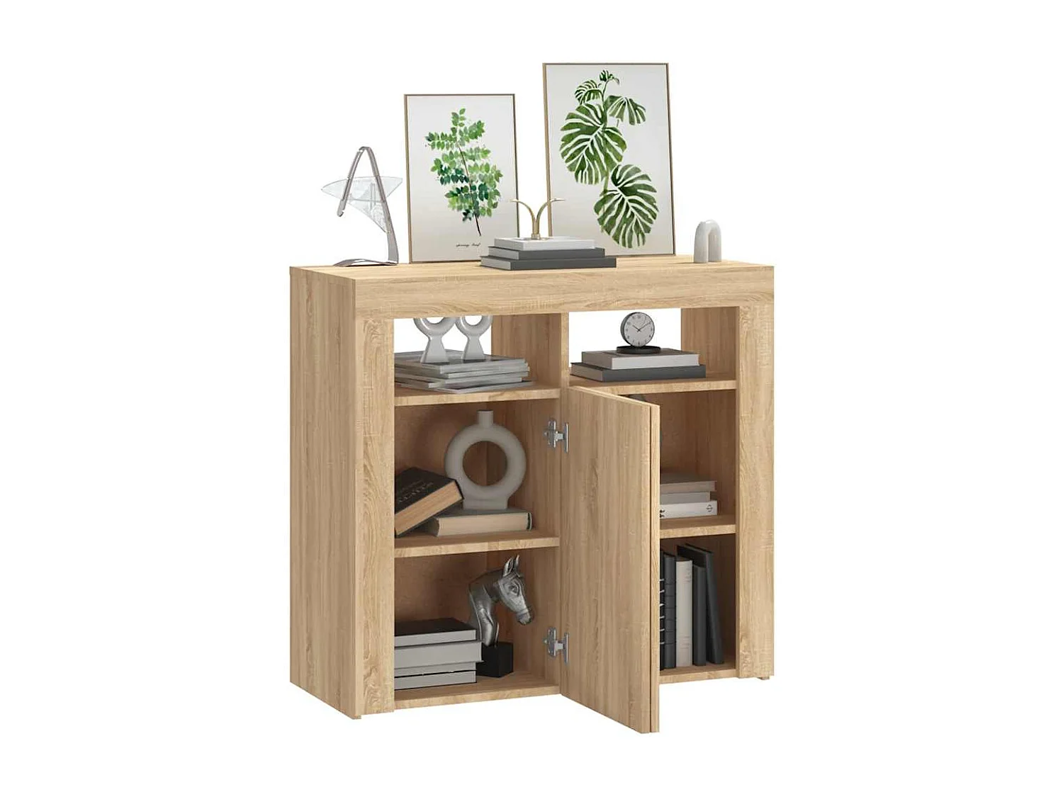 Buffet avec lumières LED chêne sonoma 80x35x75 cm