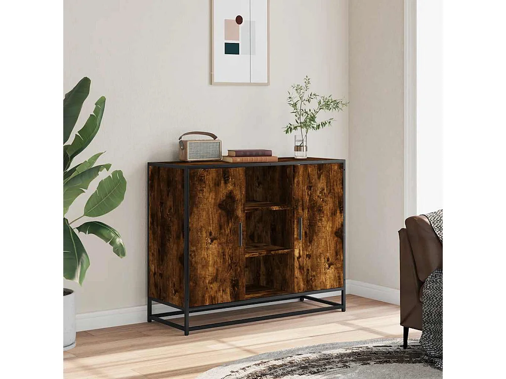 Buffet chêne fumé 92x35x76 cm bois d'ingénierie