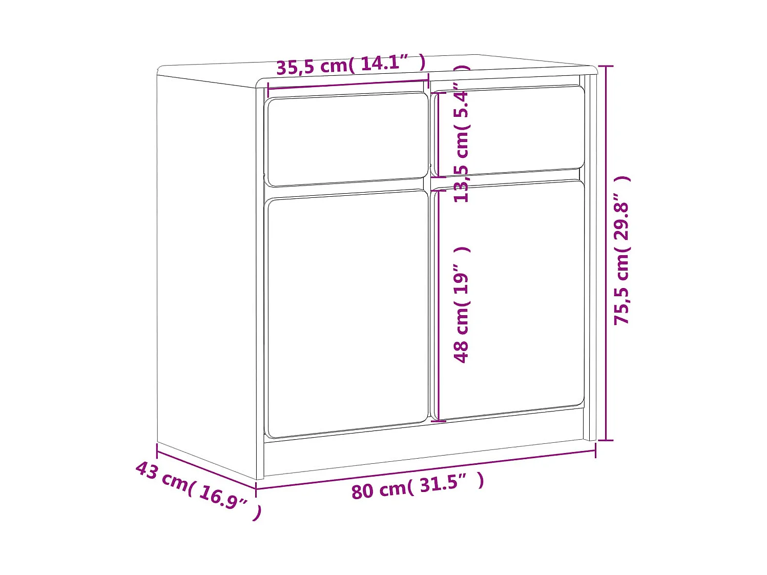 Buffet SAUDA chêne 80x43x75,5 cm bois massif de pin