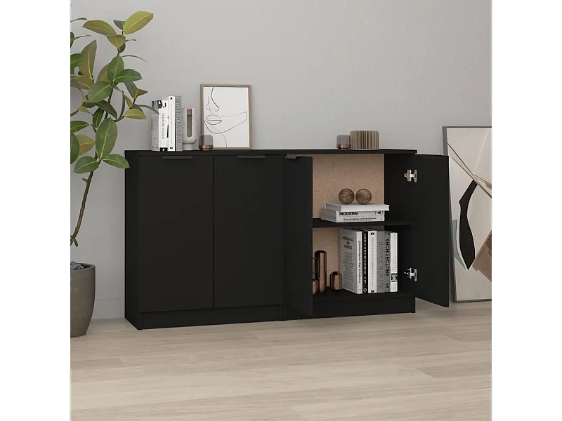 Buffets 2 pcs Noir 60x30x70 cm Bois d'ingénierie