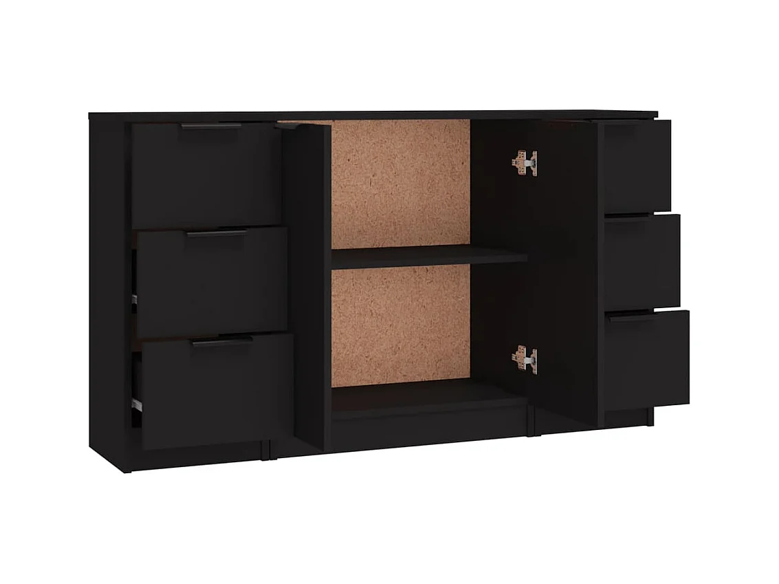 Buffets 3 pcs noir bois d'ingénierie