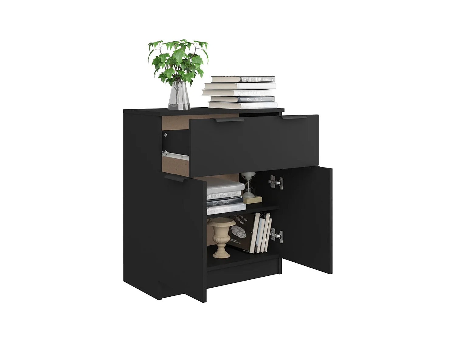 Buffet noir 60x30x70 cm bois d'ingénierie