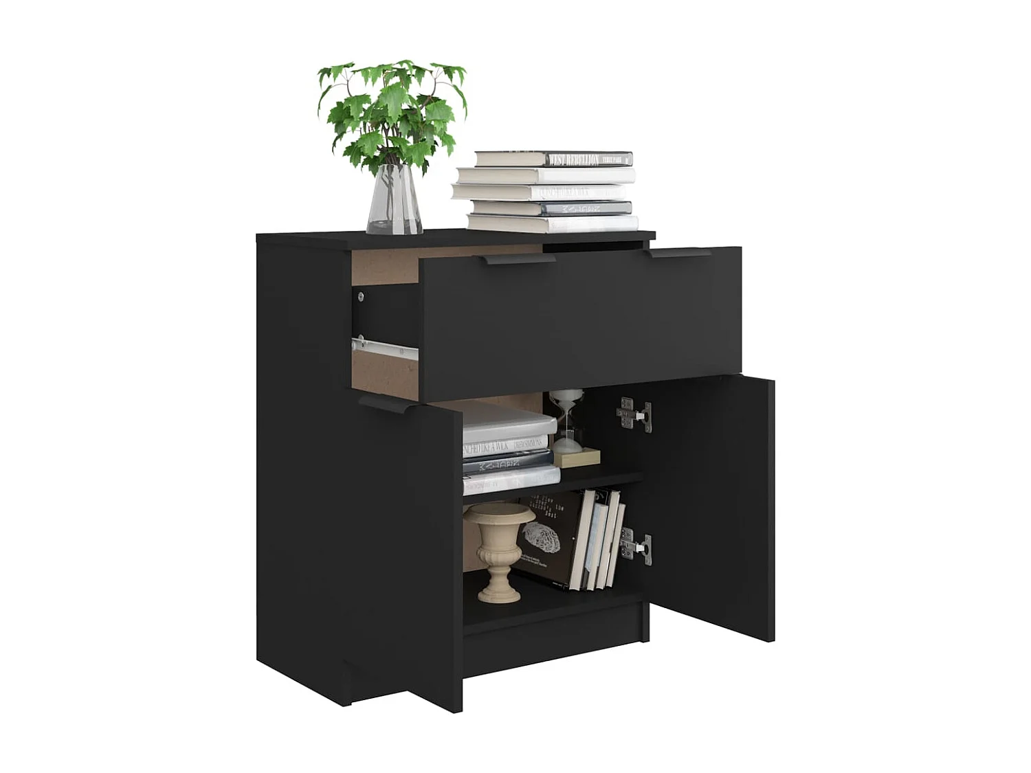 Buffet noir 60x30x70 cm bois d'ingénierie