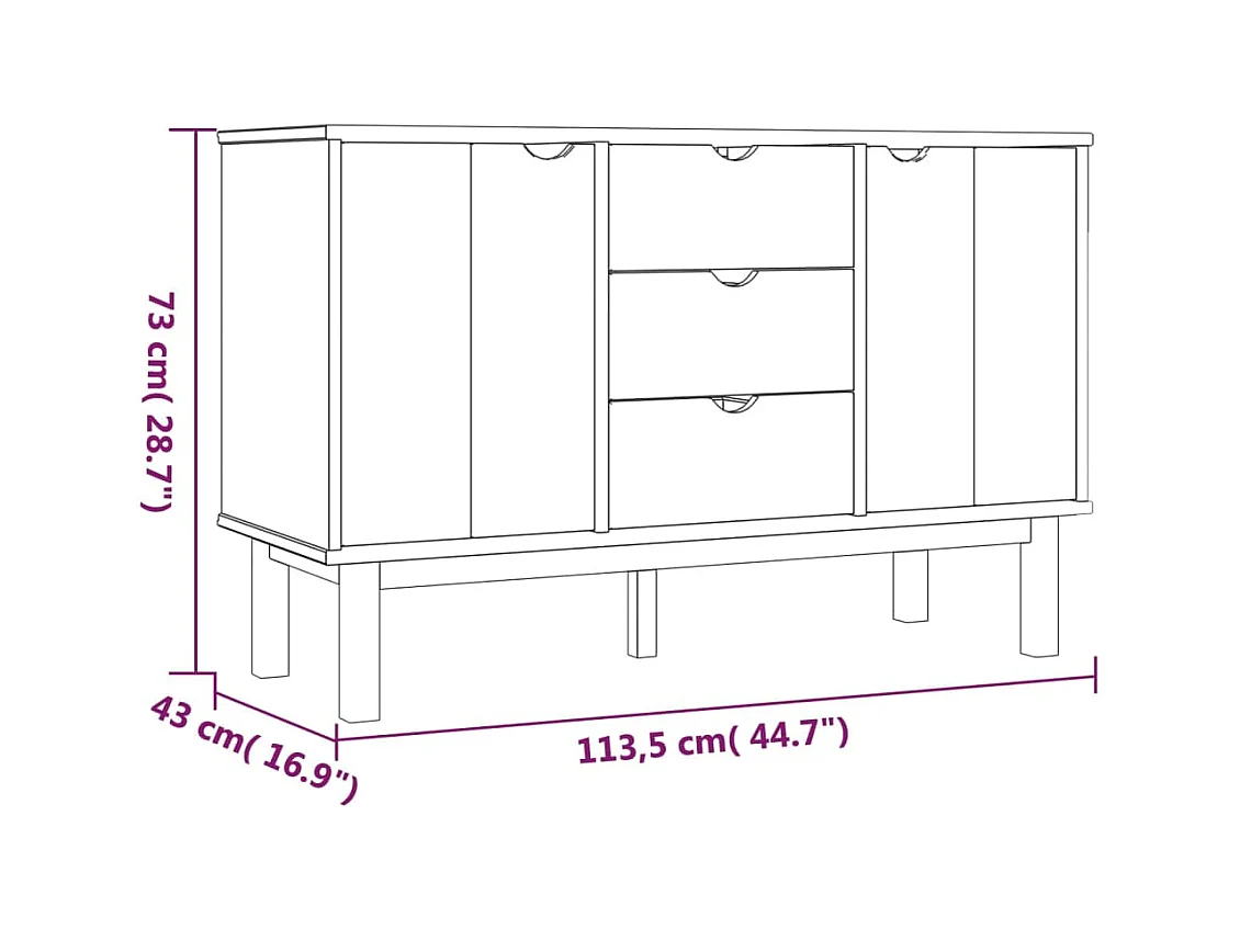 Buffet OTTA Marron et gris 113,5x43x73 cm Bois massif pin