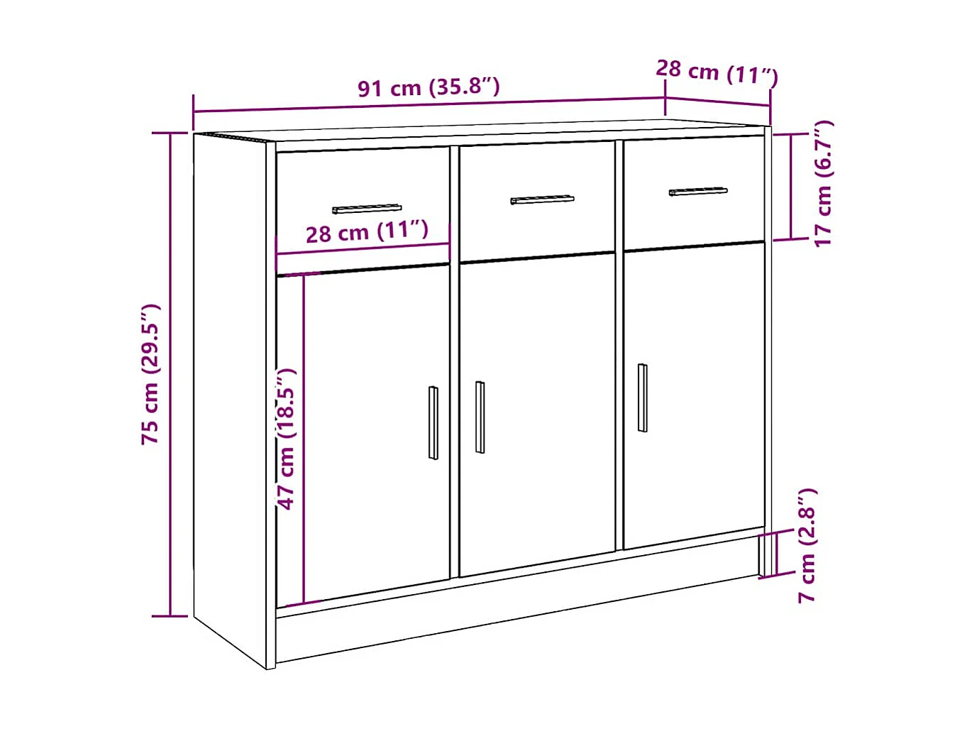 Aparador de madera antigua 91x28x75 cm madera contrachapada