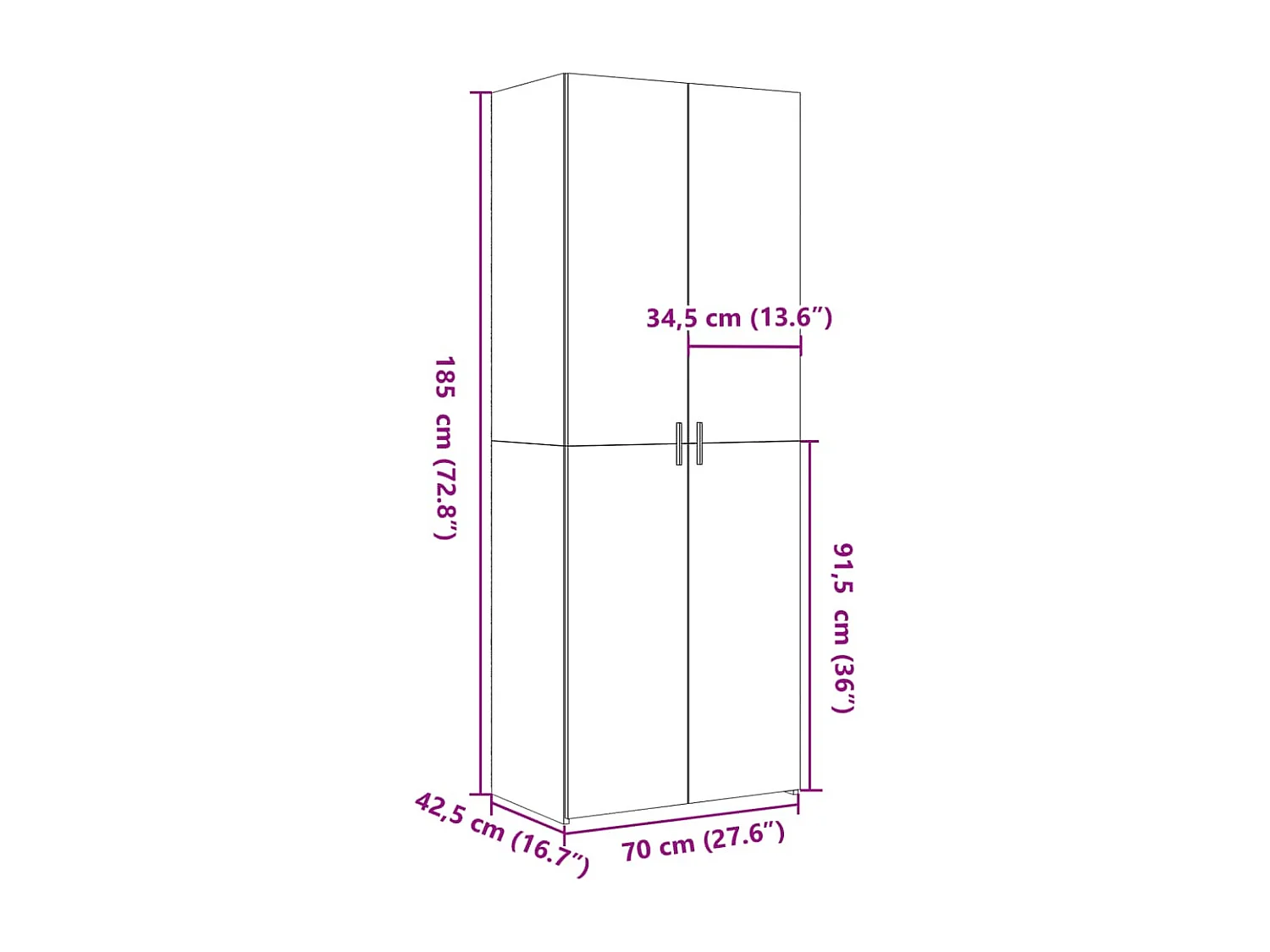 Buffet haut blanc 70x42,5x185 cm bois d'ingénierie