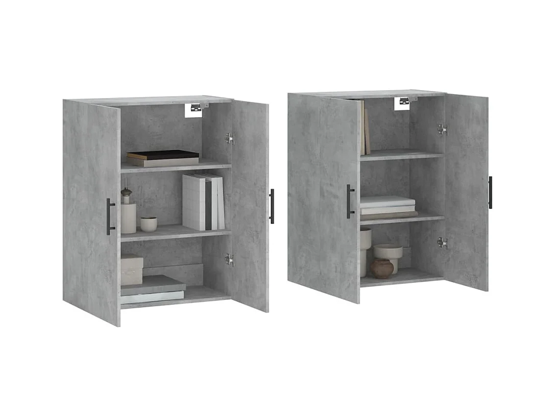 Wandkasten 2 stuks betongrijs 69,5x34x90 cm