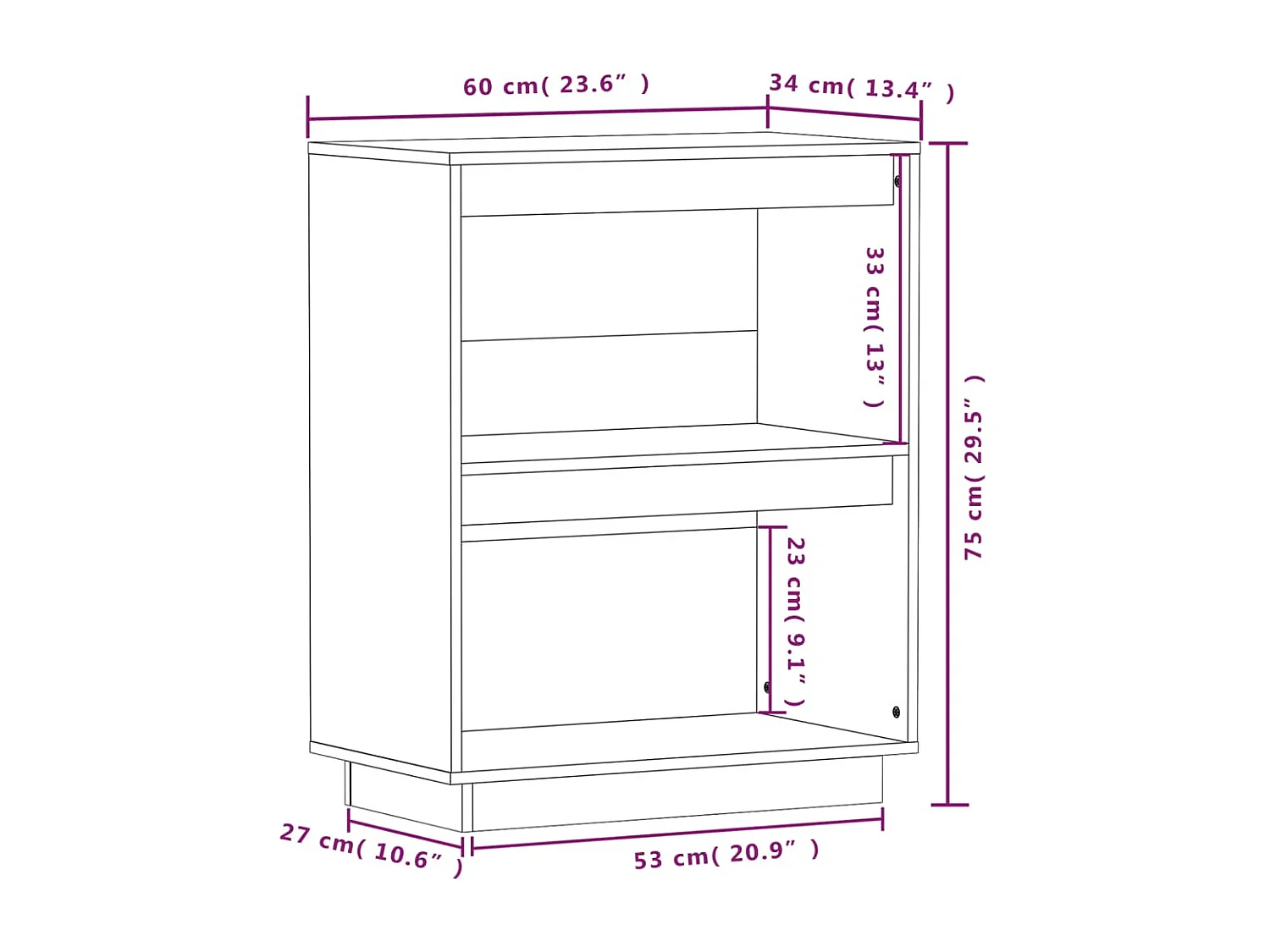Armoire console Blanc 60x34x75 cm Bois de pin solide